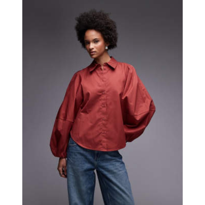 & Other Stories shirt with volume sleeves in burgundy wine