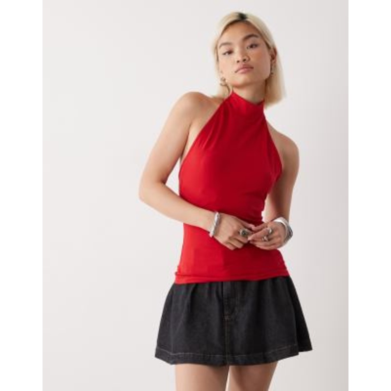 Weekday halter neck top in red