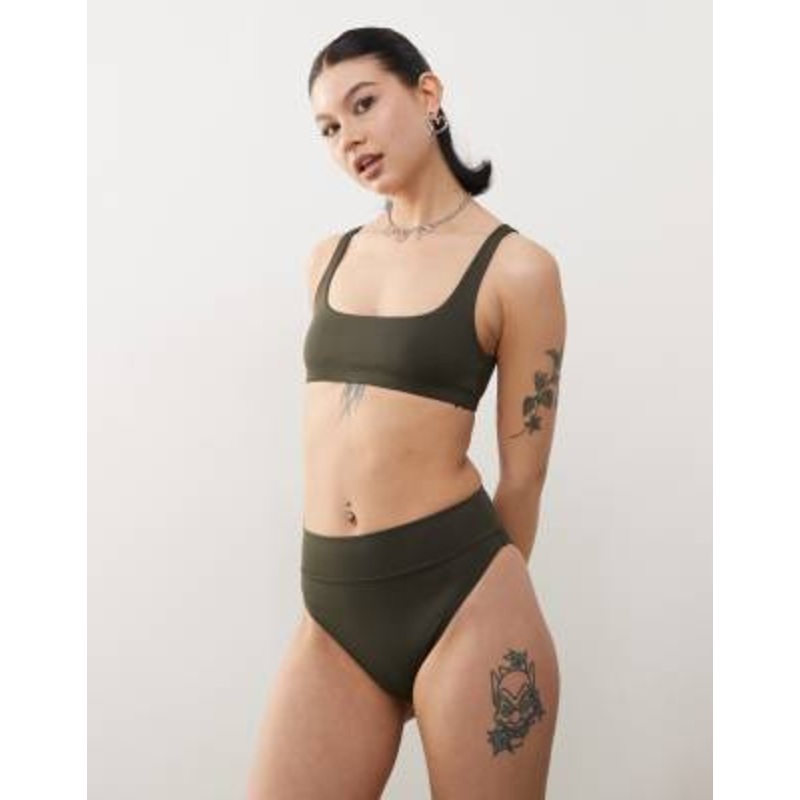 Weekday Heat mix & match high waist bikini bottom in dark green exclusive to