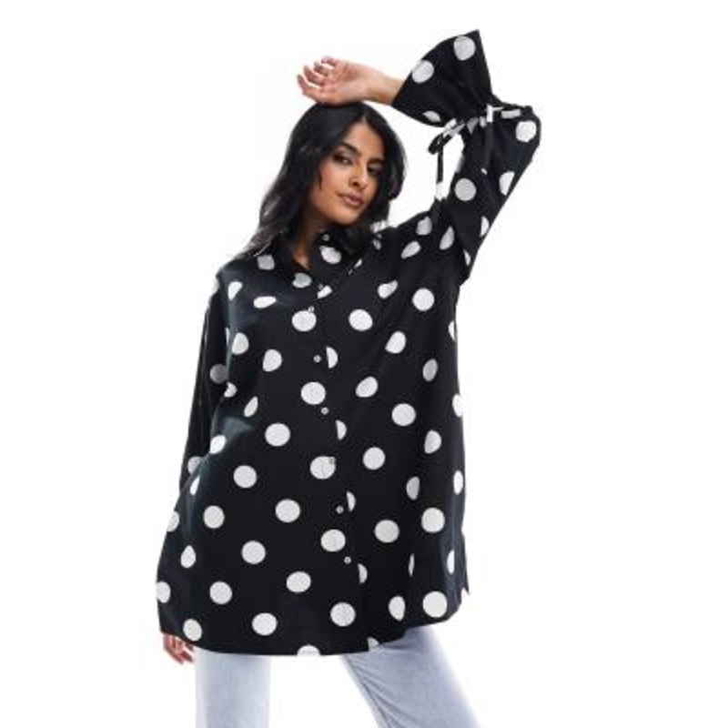 Y.A.S oversize polka dot shirt with cuff ties in mono