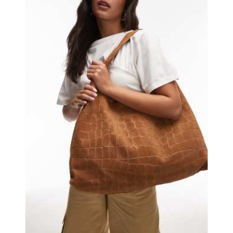 & Other Stories XL croco suede tote in dark beige