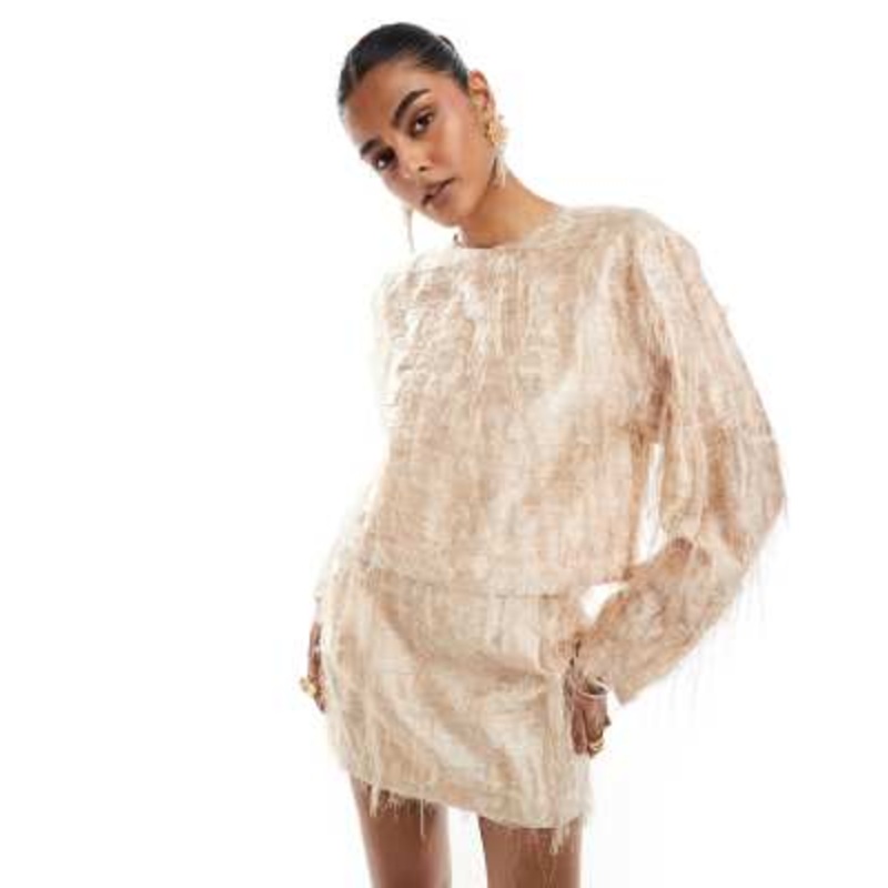 & Other Stories hairy texture jacquard long sleeve top in beige – part of a set