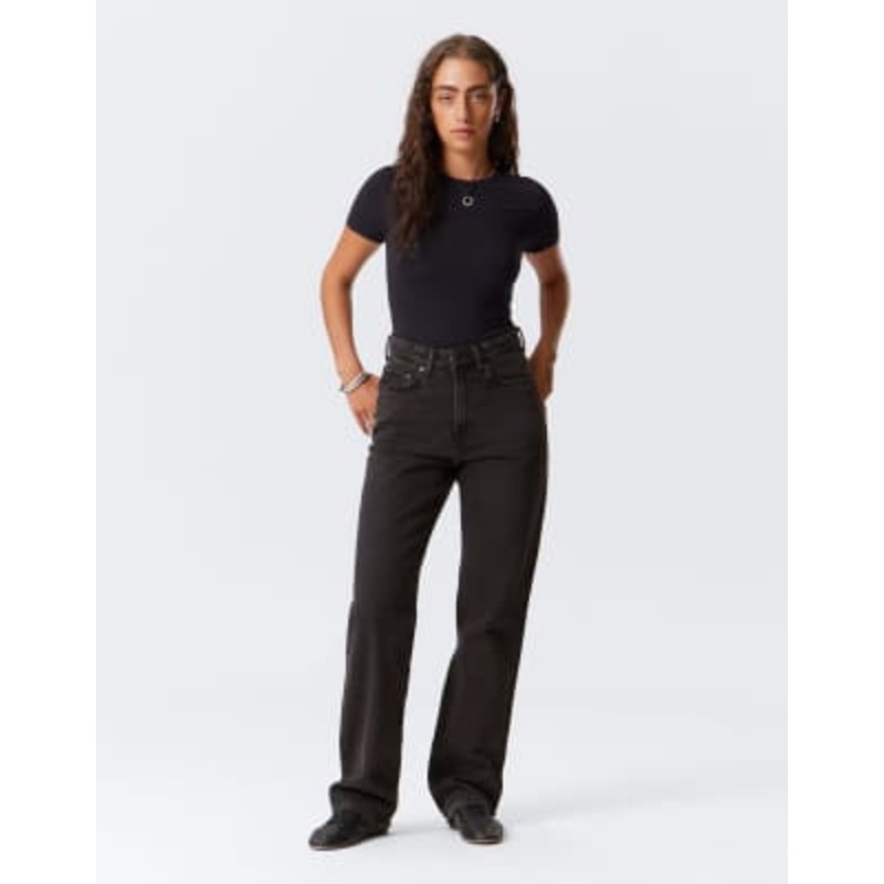 Weekday Rowe extra high waist regular fit straight leg jeans in echo black
