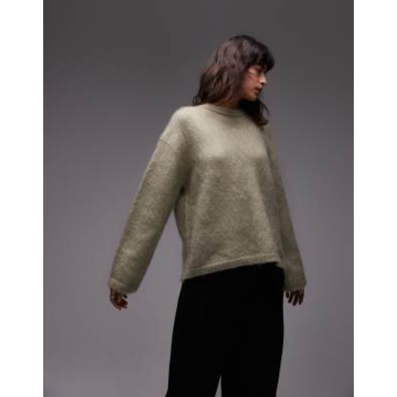 & Other Stories mohair super soft fluffy knit sweater in khaki green