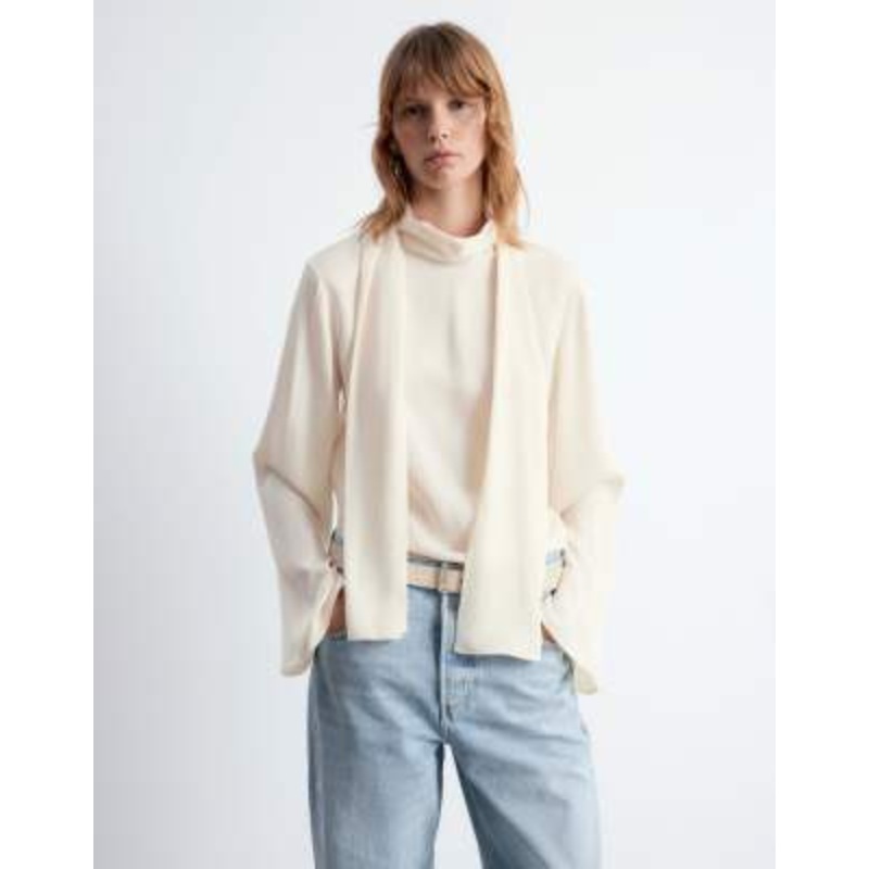 & Other Stories scarf neck blouse in light beige