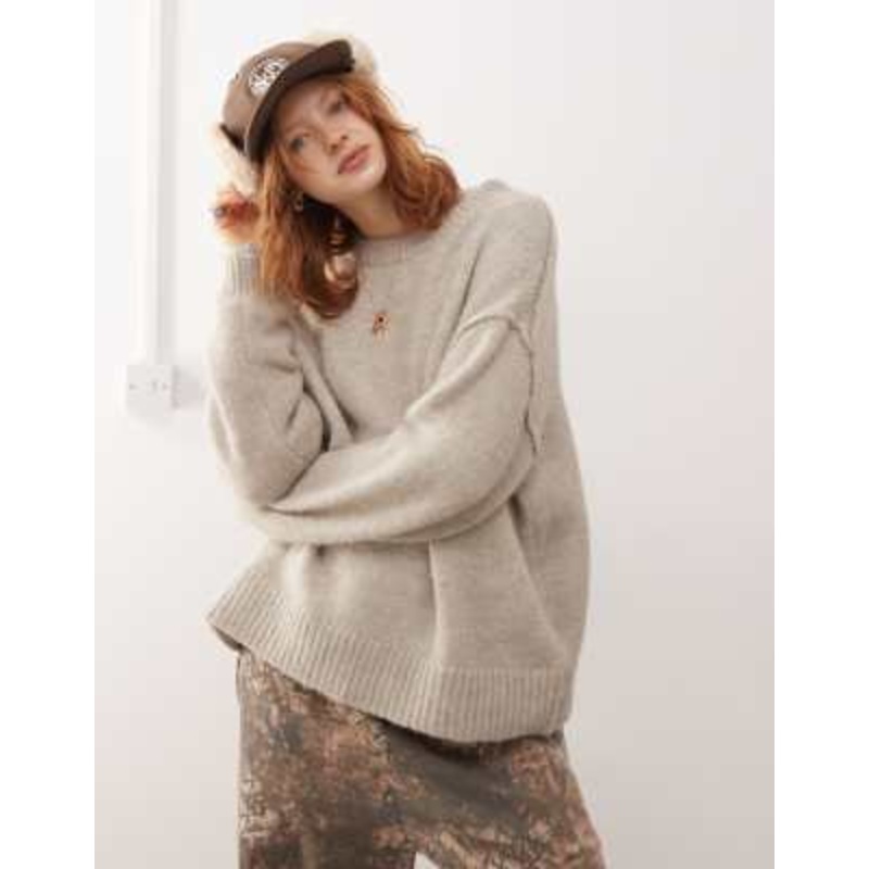 Weekday Funda fluffy knit sweater in beige melange