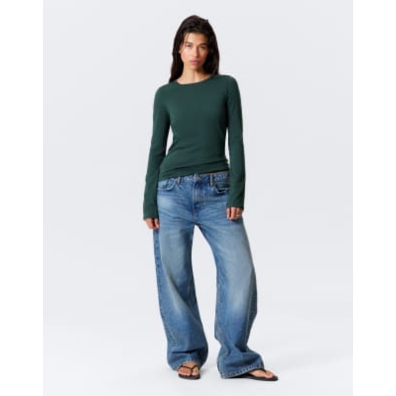 Weekday super soft long sleeve top in petrol green