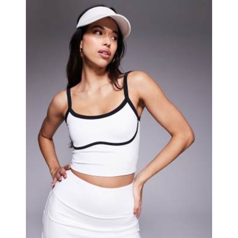 4505 active tank top with shelf bra and contrast piping in white