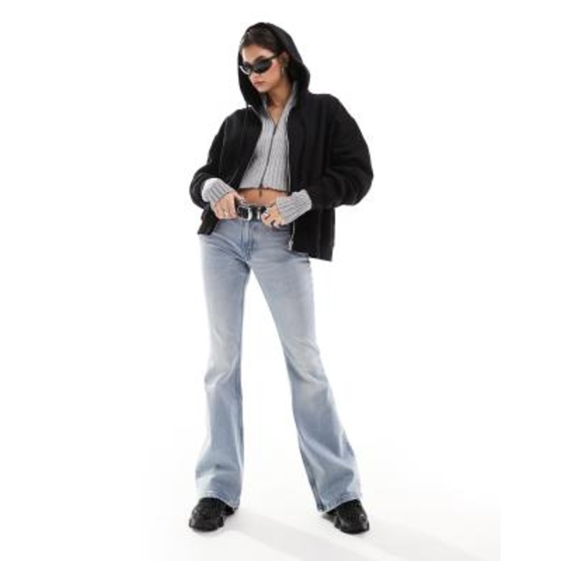 Weekday Flame low rise flared jeans in stone blue