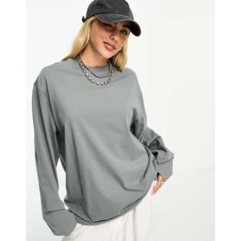 Weekday oversized long sleeve top in gray