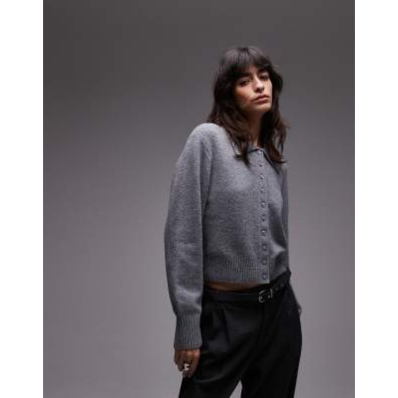 & Other Stories knit cardigan with collar and button front in gray