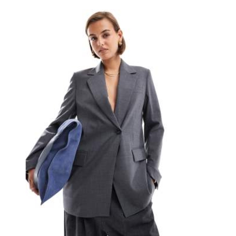 & Other Stories wool blend single breasted blazer in gray