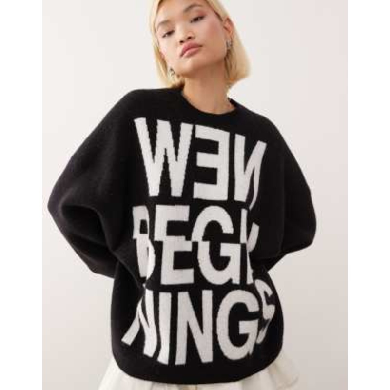 Weekday oversized sweater with new beginnings jacquard design in black