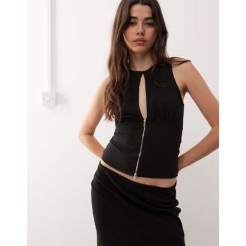 Weekday slim sleeveless top with keyhole cut-out in black