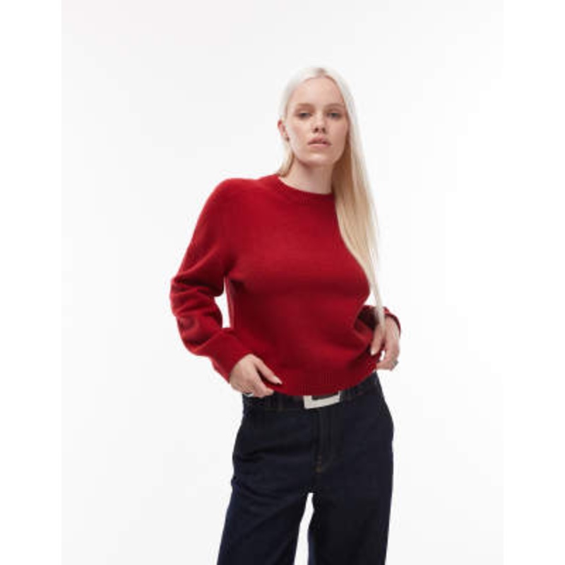 & Other Stories crew neck sweater with volume sleeves in red