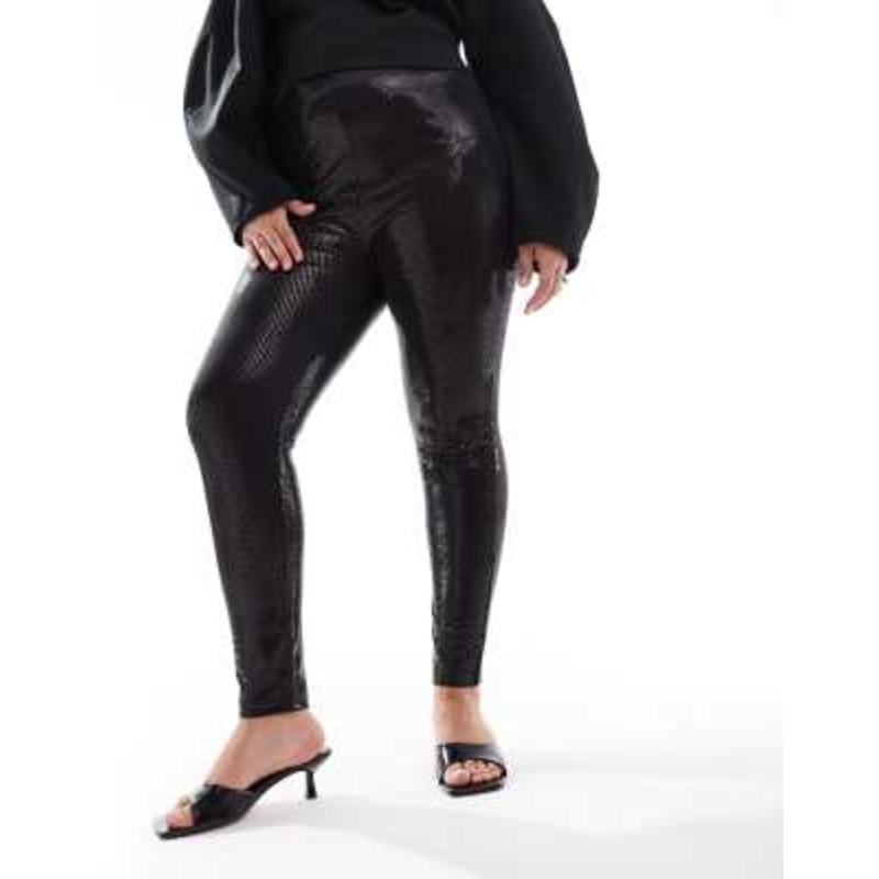 Yours disco sequin leggings in black