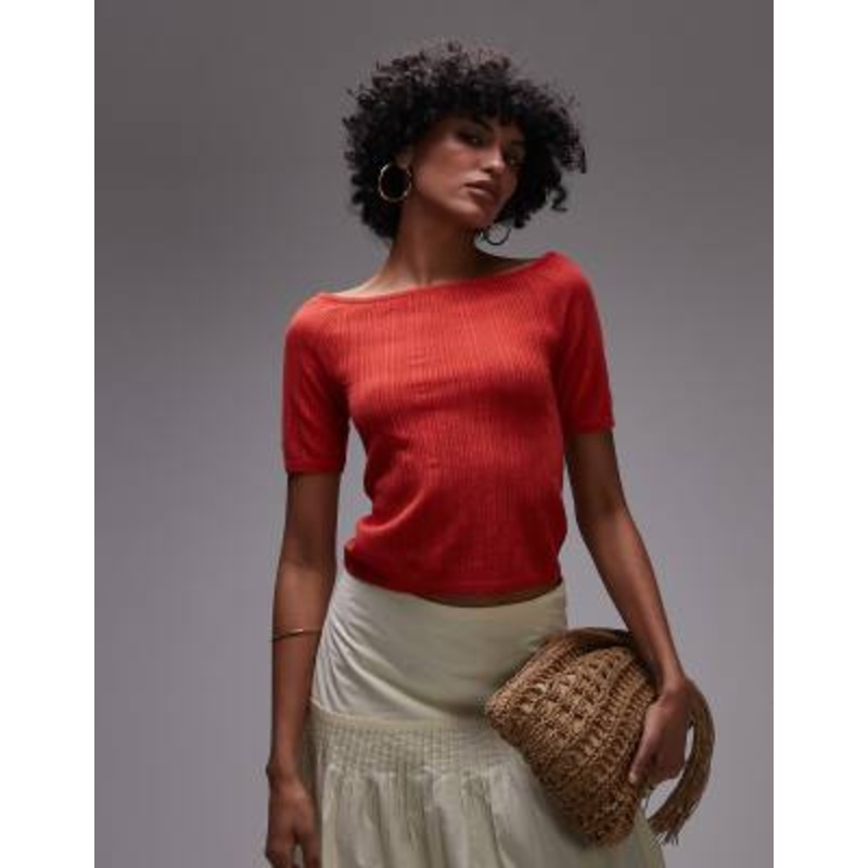 & Other Stories knit boatneck top in red