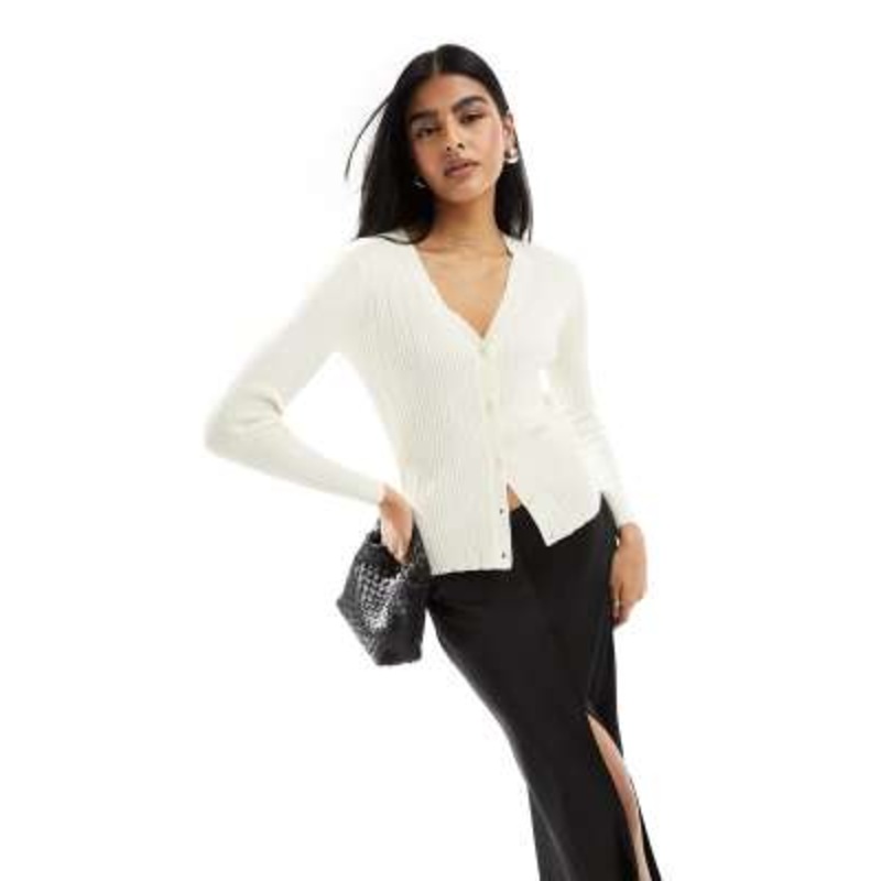 YAS v neck cardigan top in cream