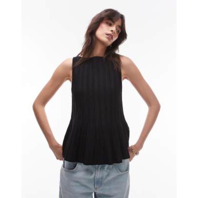 & Other Stories knit boat neck top with peplum hem in black