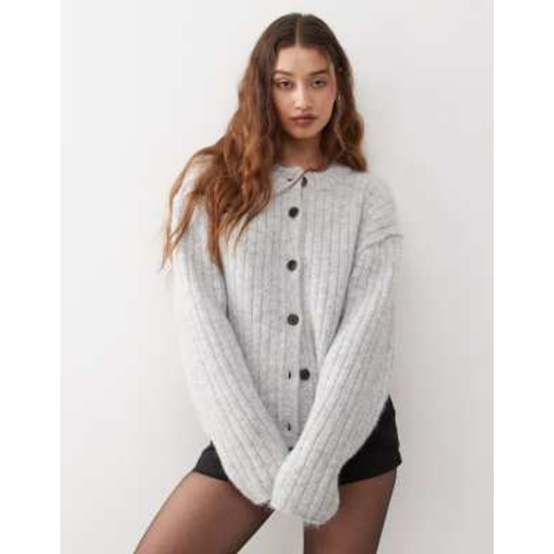 Weekday Alika chunky wool blend cardigan in gray melange