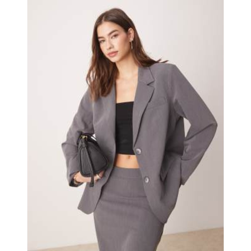 YAS oversized dad fit blazer in thunderstorm gray – part of a set