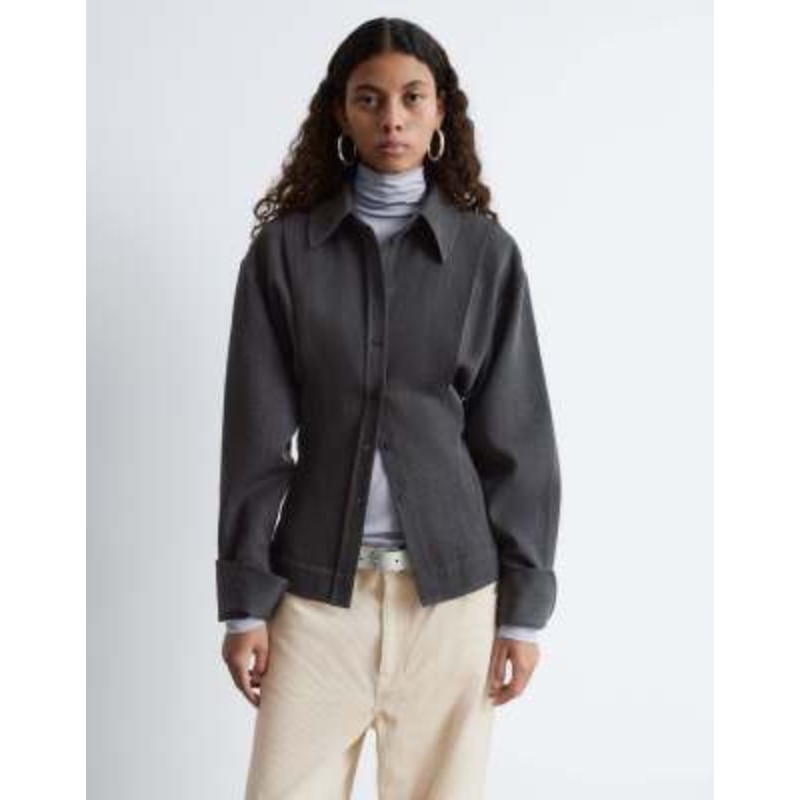 & Other Stories pure wool bold shoulder shacket with cinched waist in gray