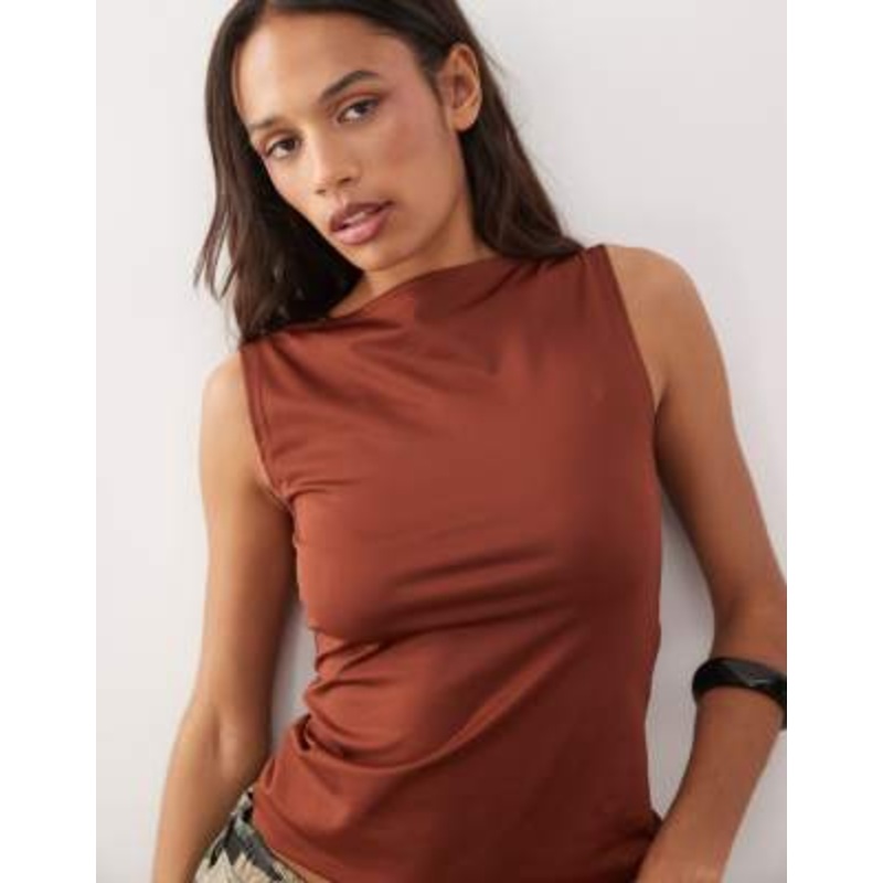 Weekday Annie sleeveless boat neck top in rust red