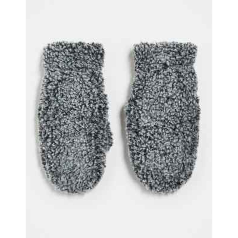 Weekday faux shearling mittens in gray melange
