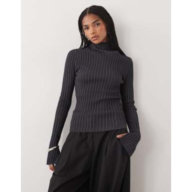 Weekday fitted turtleneck sweater in two-tone dusty blue & black