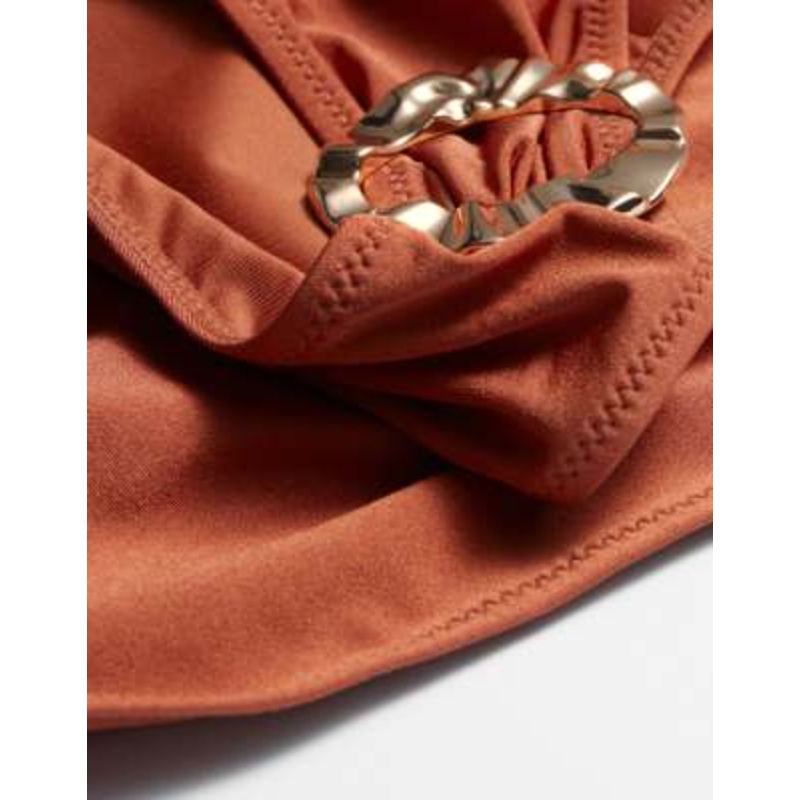 & Other Stories mix & match high leg bikini bottom with side ring detail in burnt orange