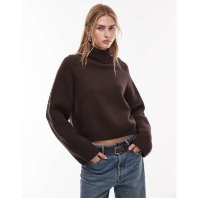 & Other Stories wool turtleneck ribbed sweater in dark brown