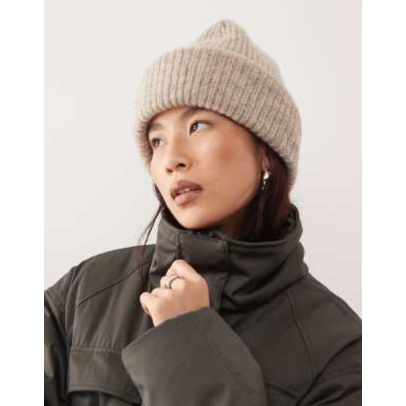 Weekday wool blend chunky beanie in beige