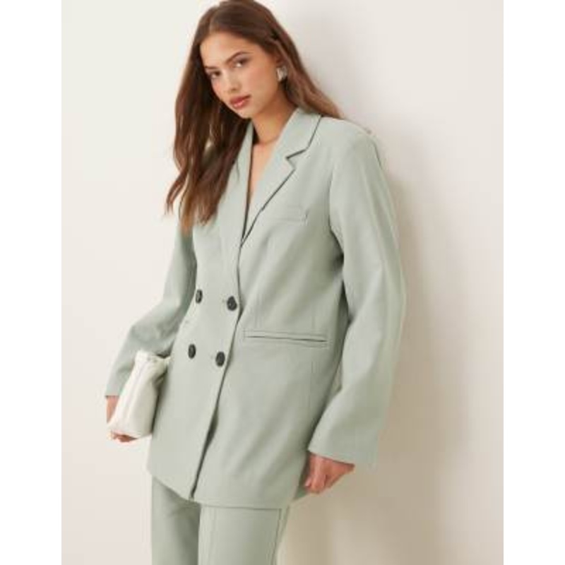 YAS oversized double breasted tailored blazer in iceberg green – part of a set