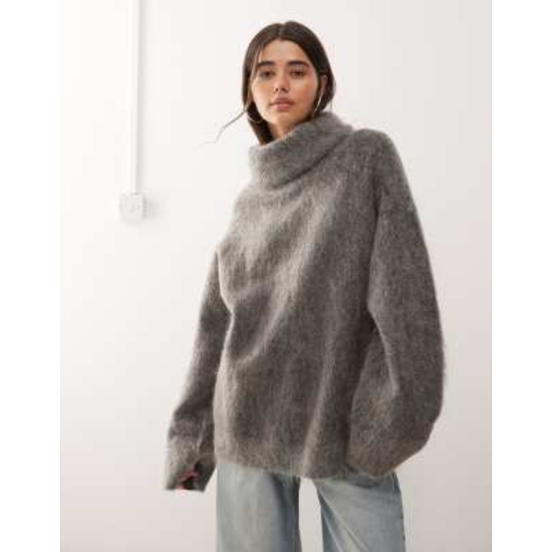 Weekday premium wool & mohair blend oversized turtle neck sweater in gray