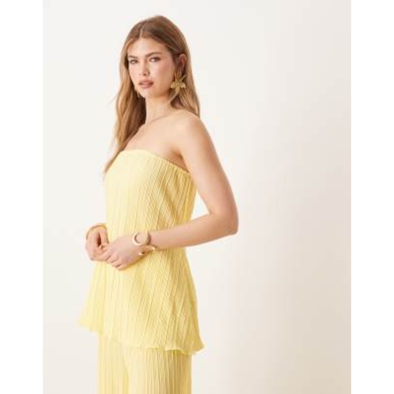 YAS plisse bandeau top with rolled hem detail in vanilla yellow – part of a set