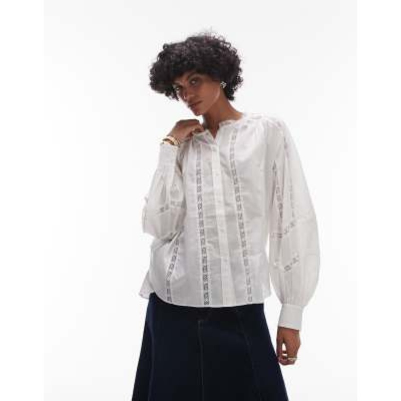 & Other Stories lace ladder inserts blouse in white