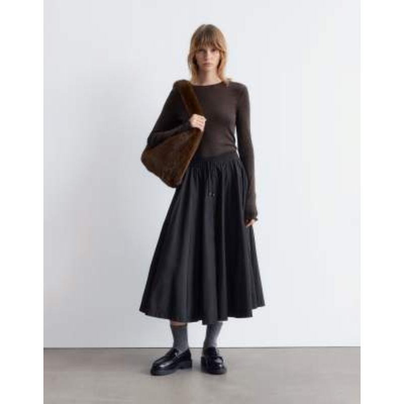 & Other Stories pure wool lettuce edge long sleeve top with thumbhole detail in brown