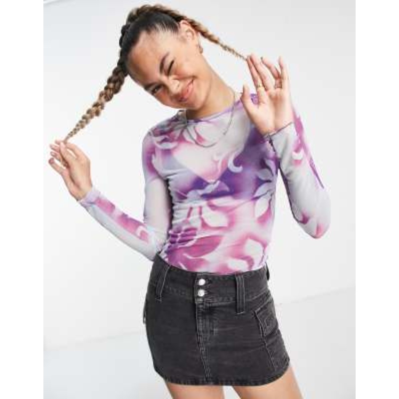 Weekday mesh long sleeve top in purple floral print