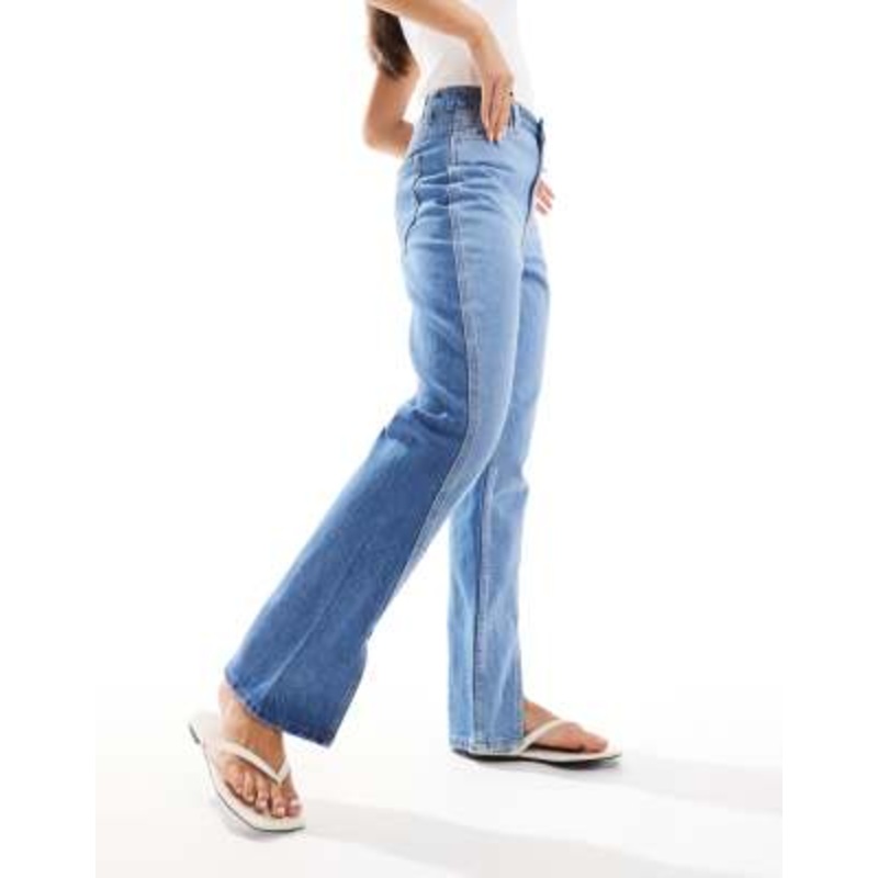 Y.A.S mixed denim spliced straight leg jeans in blue