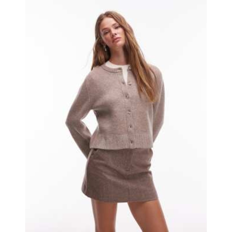 & Other Stories pure wool cardigan in beige with contrast tonal cuff