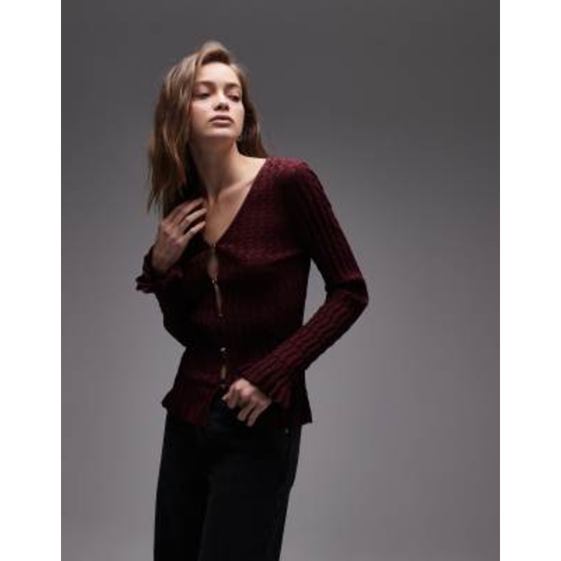 & Other Stories honeycomb rib knit cardigan in burgundy