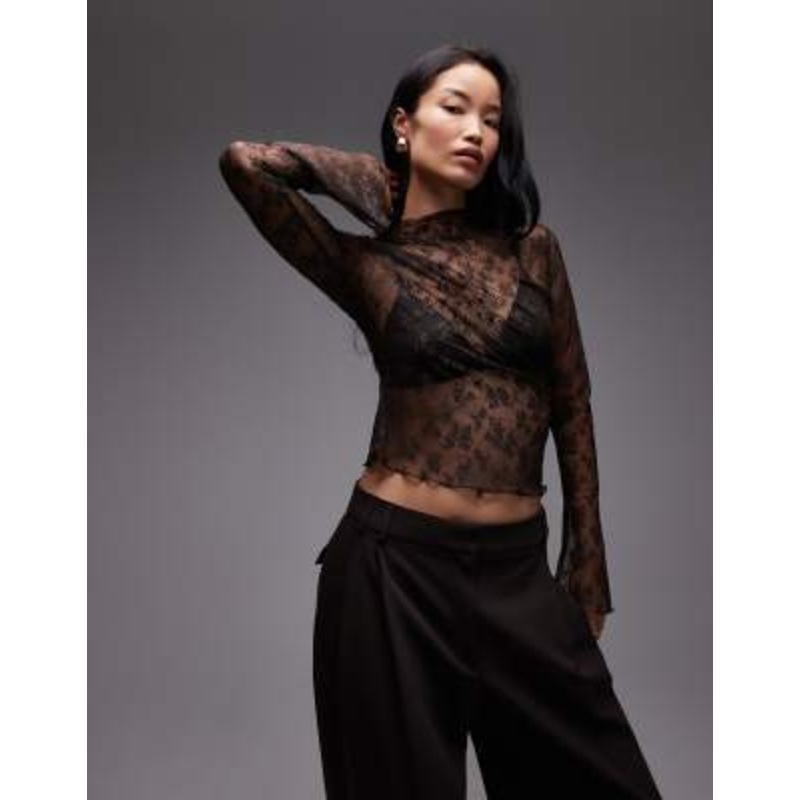& Other Stories long sleeve lace top in dark brown