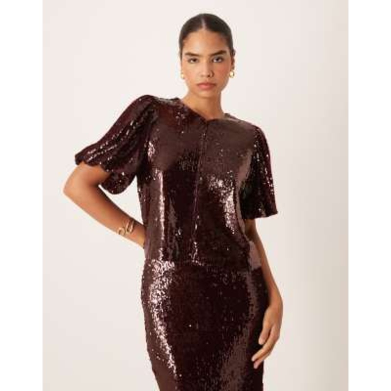 YAS premium sequin top in burgundy – part of a set