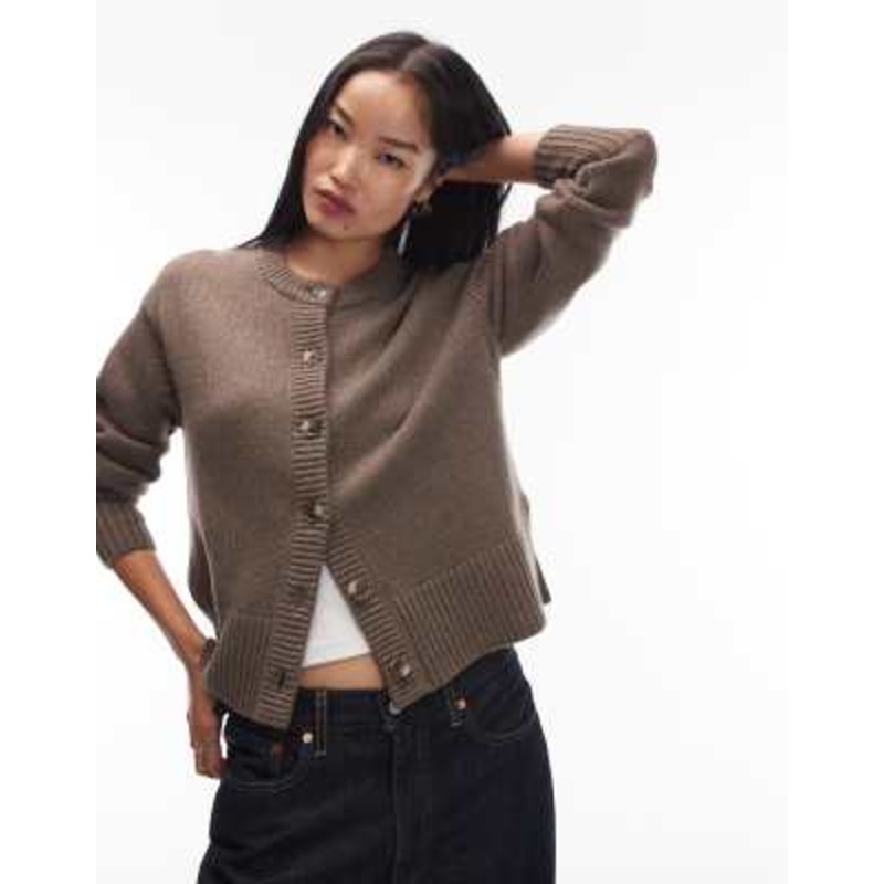 & Other Stories cashmere relaxed cardigan with step hem detailing in light brown