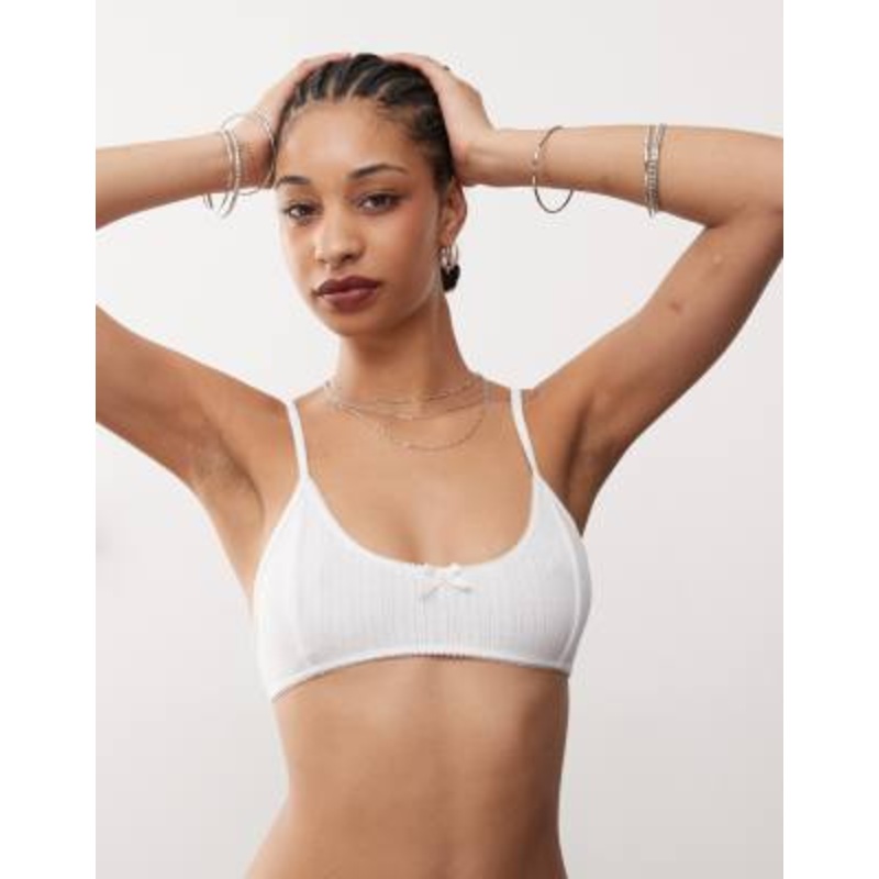 Weekday Pointelle scooped bra in white