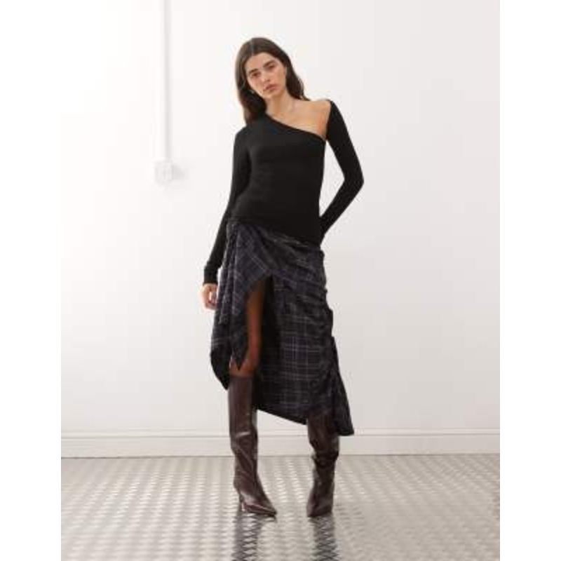 Weekday super soft long sleeve top with asymmetric cut out detail in black