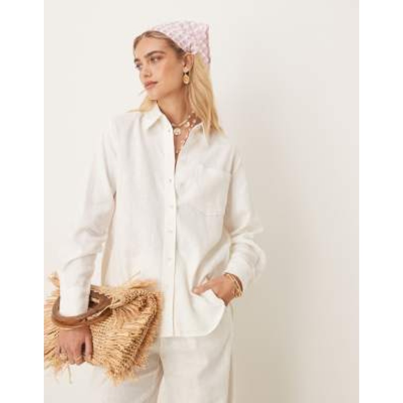 YAS linen mix oversized shirt in white – part of a set