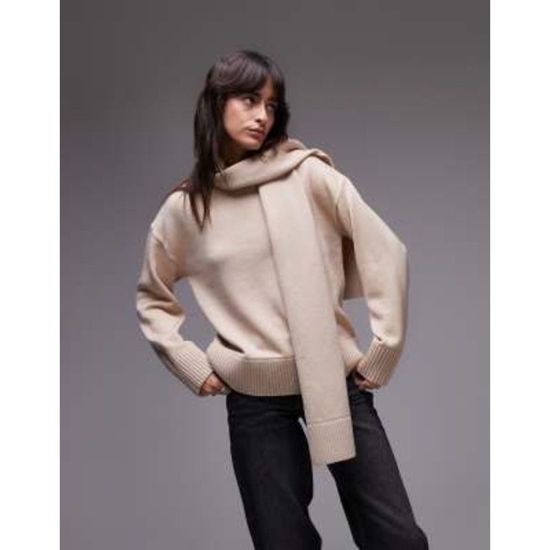 & Other Stories wool knit scarf sweater in beige