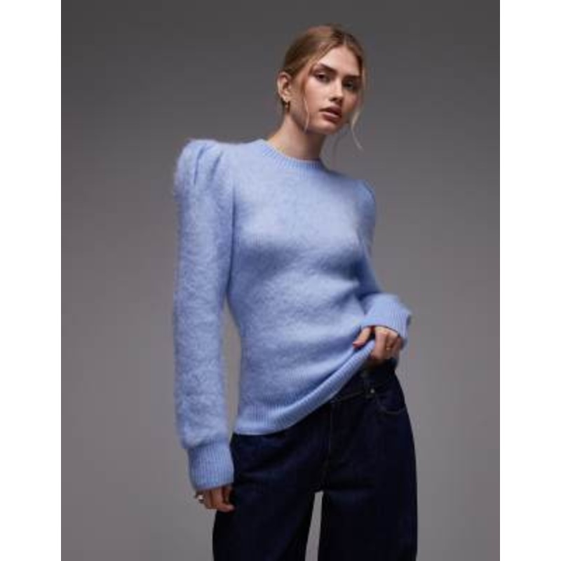 & Other Stories wool and mohair blend sweater with volume sleeves in blue