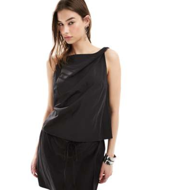 Weekday Francis boatneck drape detail top in black – part of a set